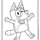 Eine fröhliche Zeichnung eines Hundes mit großen Augen und erhobenen Armen.