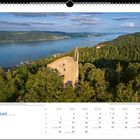 Blick über die Ruine Altbodman auf den Überlinger See. Juni. Ruine auf bewaldetem Hügel mit See und Bäumen im Hintergrund.