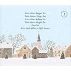 Text: „Lass deine Sorgen los... Lass dich fallen in Gott hinein.“
Illustration: Winterdorf mit Schnee, Kirche im Zentrum.