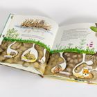 Illustration eines Buchs mit Tieren in Bauten: Hamster, Kaninchen, Maus, Murmeltier, Fuchs, und Text über Biberbau.