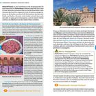 Textausschnitt: "Kelaât M'Gouna ist der Ausgangspunkt", "Essenz der Damaszenerrose", "Skoura – Camping Amridil", "GPS/Koordinaten". Links oben Bildbeschreibung von Rosenessenz; rechts oben Bild von Kasbah und Palmen.