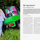 "Die Ape kann’s! Nutz- und Spaßfaktor in einem. Lange war ich erfolglos auf der Suche nach..."

Links steht ein grünes Dreirad mit pink-blauen Streifen.