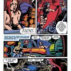 Comic-Panel: Drei Frauen und ein Mann diskutieren in einem Sci-Fi-Raum, während Meteoriten ihre Umgebung bedrohen. Aufregung herrscht.