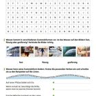 "1. Wozu braucht der Mensch Wasser? Suche sieben verschiedene Sachen. Kreise sie ein." Das ist ein Kreuzworträtsel.
