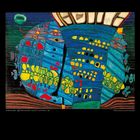 Gemälde „Atlantis - Flucht ins All“ von Hundertwasser, darunter Kalender Juni 2027. Bunte, abstrakte Formen und Kreise.
