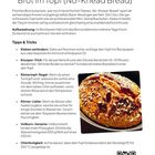 „Brot im Topf (No-Knead Bread)“ erklärt Zutaten und Tipps wie das Kleben verhindern, und zeigt ein frisch gebackenes Brot.