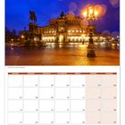 Kalenderblatt für Juni. Oben: Semperoper bei Nacht, beleuchtet. Unten: Monatsübersicht, rot markierte Sonntage.