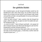 Titel: Der göttliche Dialekt. Autor: Josef Fendl. Humorvoller Text über Dialekte und deren Verteilung durch Gott.