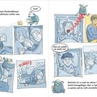 Links: "Auch der riesige, miese Monsteralbtraum fliegt aus jedem Kindertraum wieder raus."  
Rechts: "Du hast nur geträumt." Kinder im Bett, Monster im Hintergrund.