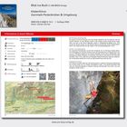 Routenaufteilung, Schwierigkeit, Anzahl der Routen, Routenlänge, GPS-Position; Karte und Foto eines Kletterers an einer Wand.