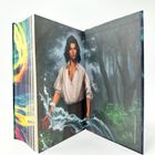 Ein Mann mit langem Haar in einem Wald zaubert Wasserströme aus den Händen. Buntes Cover links zu erkennen.