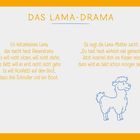 "DAS LAMA-DRAMA" ist oben zentriert. Zwei Verse erzählen von einem Lama, das ein Drama macht. Rechts ist eine Lama-Illustration.