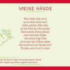 Text im Mittelpunkt: MEINE HÄNDE: Ein Gedicht über die vielfältigen Möglichkeiten der Hände. Links ist eine grüne Handillustration.