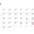 Kalender für März 2027. Feiertage: 8. Internationaler Frauentag, 20. Frühlingsanfang, 28. Ostersonntag. Feiertage rot markiert.