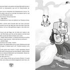 »Guten Flug«, sagte Agnes. Unten liegt eine Insel im blauen Meer. Comic-Charaktere fliegen mit Jetpacks über eine Insel.