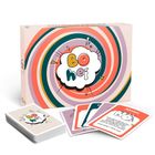 Kartenbox mit dem Wort "Bohei" auf einem bunten Hintergrund. Darunter Karten mit Texten wie "Aktion" und "NO".