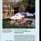 **Der vielleicht beste Blick auf die Stadt: Das Teehaus im Weißenburgpark.** Menschen sitzen im Biergarten, umgeben von Bäumen.