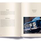 Links: Texte über Ducati und Alfa Romeo. Rechts: Zitat "I don't sell cars, I sell dreams." von Enzo Ferrari. Foto eines klassischen Autos.