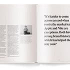„It’s harder to come across as cool...” Zwei-seitiger Text mit Foto eines sitzenden Mannes links.