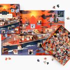 Puzzleverpackung mit Aufschrift: "Der Tod auf dem Nil". Es zeigt eine Illustration eines Schiffs auf dem Nil bei Sonnenuntergang.