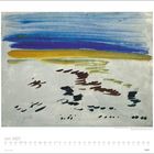 Kalenderblatt: "Juni 2027". Eine Illustration mit blauen, gelben und braunen Pinselstrichen.