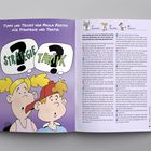 Eine Illustration zeigt zwei Kinder mit Fragezeichen. Text: "Strategie" und "Taktik". Links: Paula Positiv; rechts: Mona Mutig.