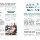 TITEL: SEXUALITÄT UND MÄNNLICHKEIT NACH DER OP

- Sex gehört zum Leben dazu.
- Intimität und Nähe bleiben möglich.
- Körperliche Kontrolle beginnt im Kopf.

Seite 84-85. Links: Gesundheitstipps. Rechts: Themen zur Sexualität nach einer Prostataoperation. Bild von zwei entspannten Männern am Tisch.