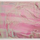 Eine abstrakte Malerei mit dicken, welligen Strichen in Rosa und Beige, die einen dynamischen Strudel erschaffen.