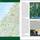 Fiordland National Park. Texte: Hollyford River, Milford Sound, Bowen Falls, Southlands Great Walks. Karte der Region und Naturbilder.