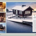 "Schwitzen als Identität: Sauna." Rustikales Holzhaus am gefrorenen See, Innenaufnahme einer Sauna, Sauna-Accessoires.