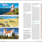 Texte: Bogø, Stege, Biosphärenreservat Mon, Zwischensstopp mit Kirchen, GPS. Bilder: Brücke, Rettungsring, Schafe, Kirche.