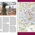 FLORFENZ. 
Seite links: Beschreibung der Stadt Florenz und ihrer Sehenswürdigkeiten, darunter 
Santa Maria Novella. 

Rechts: Karte von Florenz mit markierten Orten wie Cappelle Medicee.