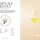 "Surf'n auf Rucola" - Getränk mit grüner Kiwi, Birne, Rucola; Zutatenliste, Zubereitungshinweise, Radardiagramm, Glas.