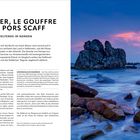 Text: "TRÉGUIER, LE GOUFFRE UND PORS SCAFF. WELTENDE IM NORDEN. Im Westen schwingt sich..." Rechts felsige Küstenlandschaft bei Sonnenuntergang.
