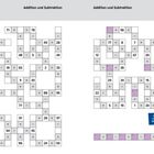 Zahlenraum 1-100. Addition und Subtraktion. Zwei Rätsel voller Zahlen zum Ergänzen. Comic-Vampir mit Sprechblase: "Gelöst? 3× Bravo! Ah-ah-ah!"