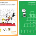 Links: "PEANUTS-PUZZLE", unvollständiges Puzzle mit Snoopy. Rechts: "ZAHLENPYRAMIDE", Zahlen und Figur in Pyramidenform.