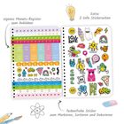 Eigenes Monats-Register. Extra: 2 tolle Stickerseiten mit farbenfrohen Stickern zum Markieren. Enthält diverse bunte Motive.