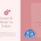 Text: "Kunst & Mode in Tokio". Links ein blauweißer, blumiger Kimono auf rosa Hintergrund.