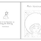 Links: "Wünschen ist ein Anzeichen von Genesung oder Besserung" - Friedrich Nietzsche. Kleidzeichnung. Rechts: "Mein Wunschzettel". Frau mit geschlossenen Augen an Herzen gerahmt.