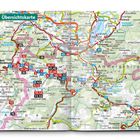 "Übersichtskarte" oben, zeigt Region um Füssen, Bad Hindelang, Ammergebirge. Enthält Zahlen in Kästchen, rote Straßenlinien.