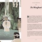 Text: Die Misogiharai. Text handelt von Shintō-Reinigungsritualen. Links Illustration: Menschen in Wasser unter einem Wasserfall.