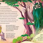 Texte: "DER LESCHI", "Als Formwandler kann er blitzschnell", "Dieses Wesen besitzt", "Aufgrund seiner Größe".

Illustration: Ein großes Waldwesen mit grünem Bart, Daumen hoch inmitten von Bäumen.