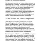 Der Text behandelt Traumaverarbeitung, betont die Bedeutung neuer Erfahrungen für das Nervensystem und beschreibt akutes Trauma.