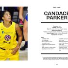 Links eine Frau im gelben Basketballtrikot. Rechts Infos über Candace Parker: Erfolge und Teams.