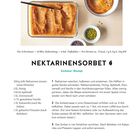 NEKTARINENSORBET. Sommer-Rezept. Zutaten und Schritte zur Zubereitung von Nektarinensorbet. Foto zeigt das fertige Sorbet.