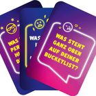 "Was steht ganz oben auf deiner Bucketlist?" Auf Karten in lila und blau mit gelben Emojis.
