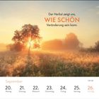 Der Text lautet: "Der Herbst zeigt uns, WIE SCHÖN Veränderung sein kann." Unten sind Wochentage 20.–26. September. 