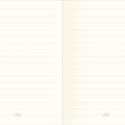 Zwei leere, linierte Seiten eines Notizbuchs, elfenbeinfarbener Hintergrund, schlichtes Design, keine weiteren Markierungen.