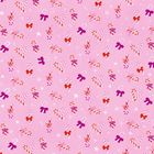 Illustration mit rosa Hintergrund, Zuckerstangen und Herzen in Rot und Weiß, verziert mit bunten Schleifen und Sternen.