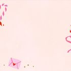 Links oben ein Zuckerstangenherz, rechts ein Zuckerstangenbogen. Unten ein pinker Umschlag mit rotem Herz.